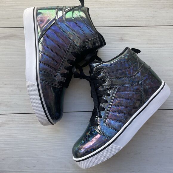 HEELYS Uptown Youth Size 5 Skate HIGH TOP Shoes Purple GLITTER Disco Sneaker EUC - Picture 2 of 8
